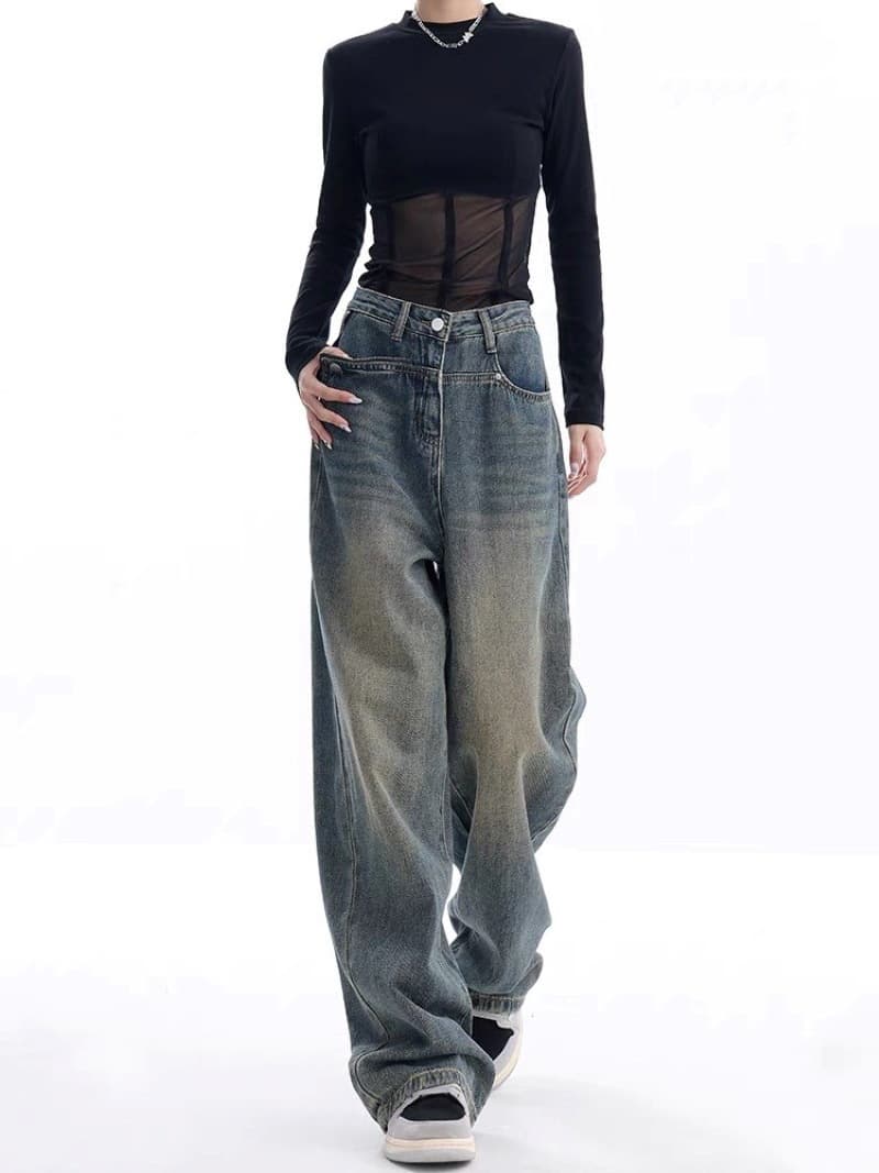Jeans mujer retro moda denim clásico