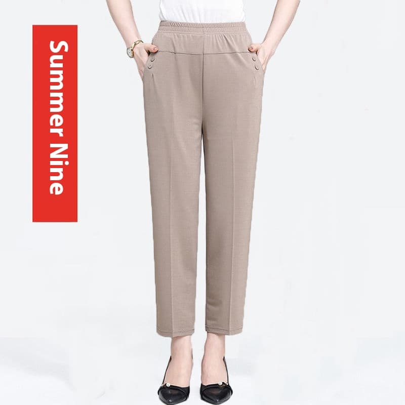 Pantalón capri verano seda sintética cintura alta