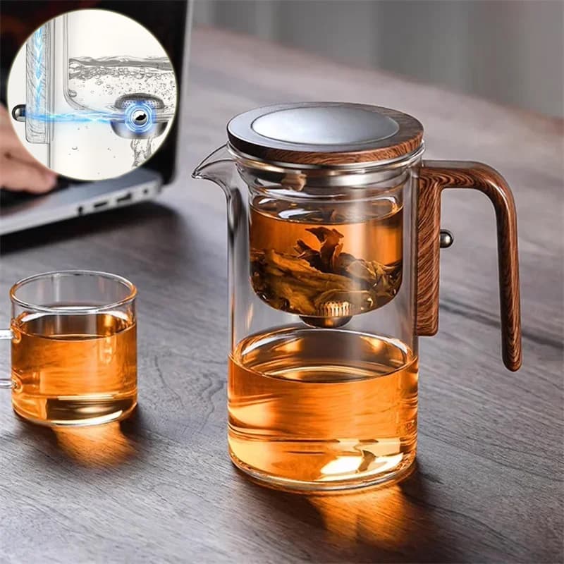Tetera vidrio con separador magnético y mango de madera