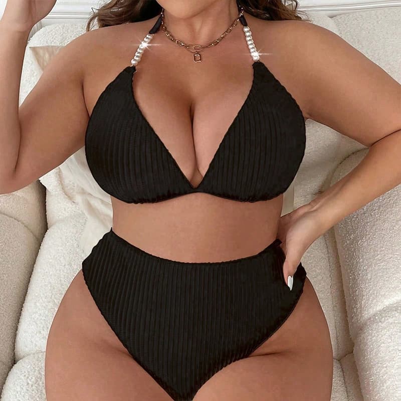 Traje de baño talla grande con cuello halter y tirantes