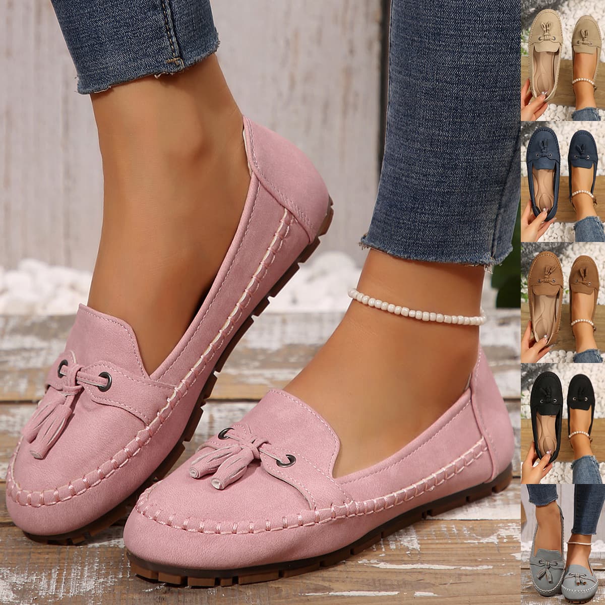 Mocasines con punta redonda para mujer, zapatos cómodos antideslizantes