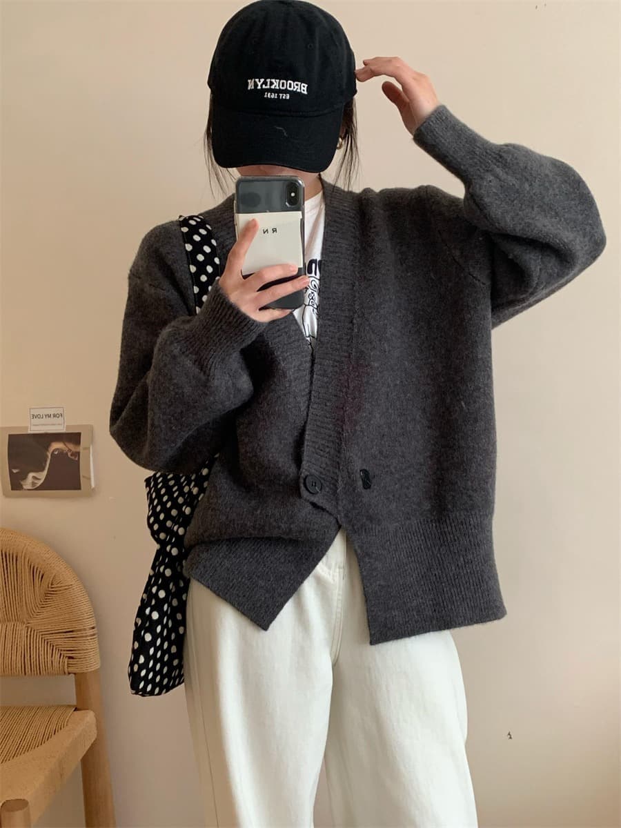 Cardigan tejido cuello redondo estilo coreano