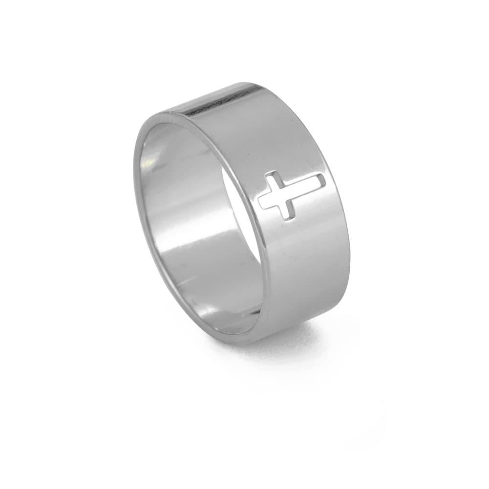 Anillo cruz hueco clásico de acero inoxidable