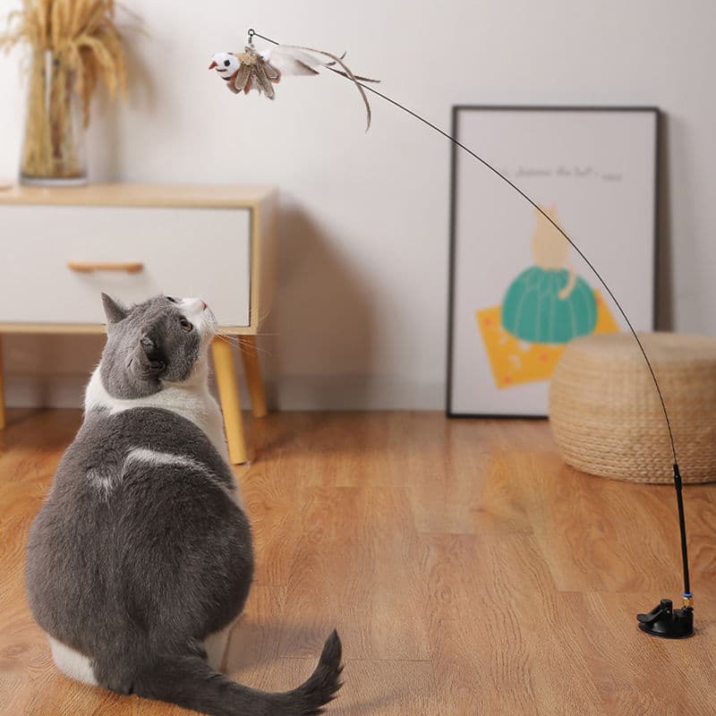 Varita interactiva para gatos con varilla flexible de alambre de acero