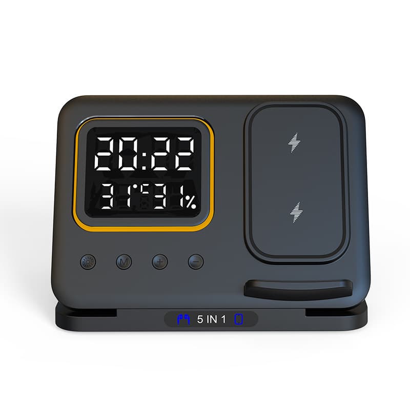 Base de carga inalámbrica 5 en 1 con reloj LED
