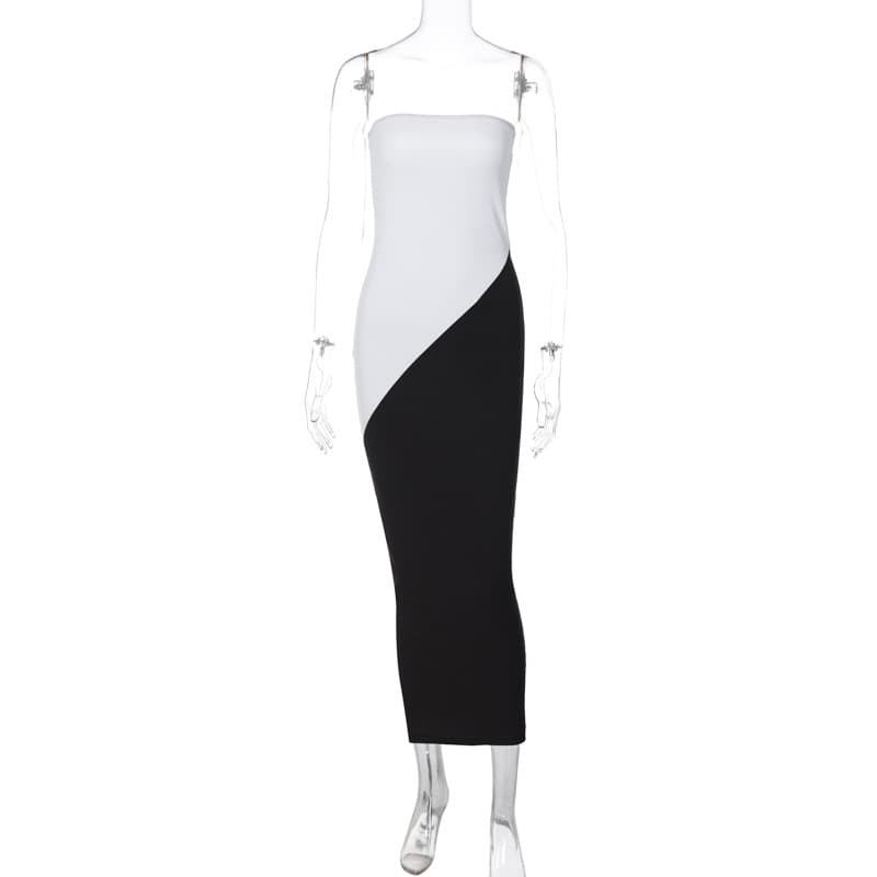 Vestido ajustado strapless con contraste de colores