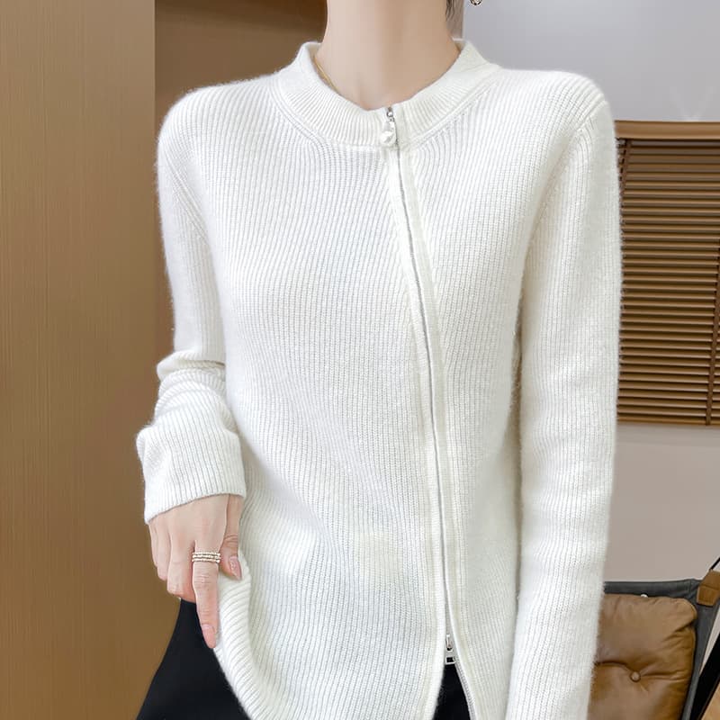 Cardigan mujer manga larga cuello redondo con cierre