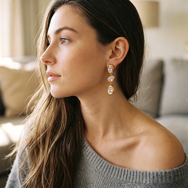 Aretes de gota largo boho acero inoxidable