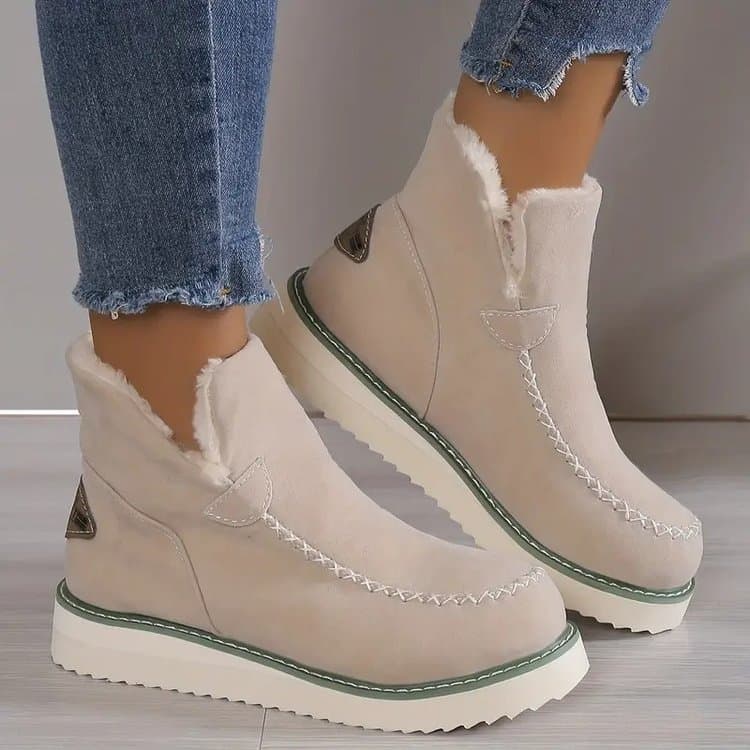 Botas de invierno con corte V y tacón plano para mujer
