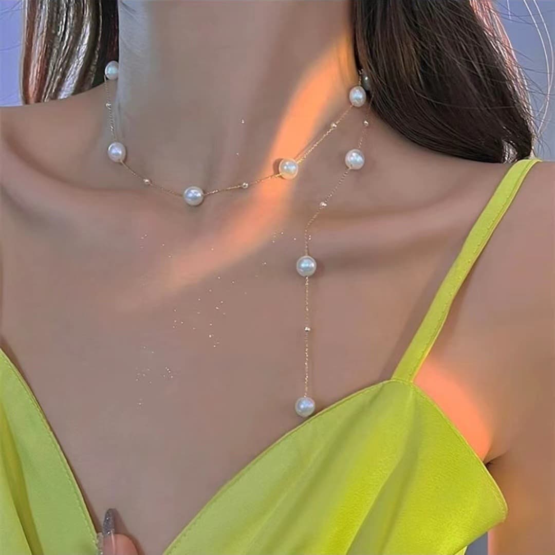 Collar de perla trendy para mujeres, choker con efecto estrellado