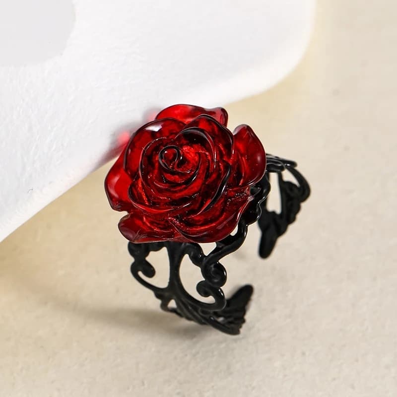 Anillo abierto rosa gótico vintage para mujer