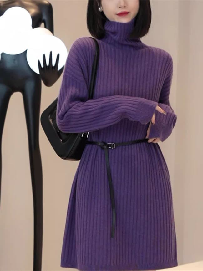 Falda midi tejida con cinturón estilo casual para otoño e invierno