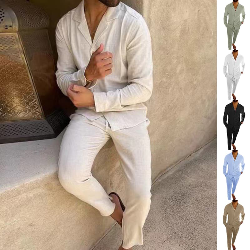 Traje casual de dos piezas con camisa y pantalón ajustado