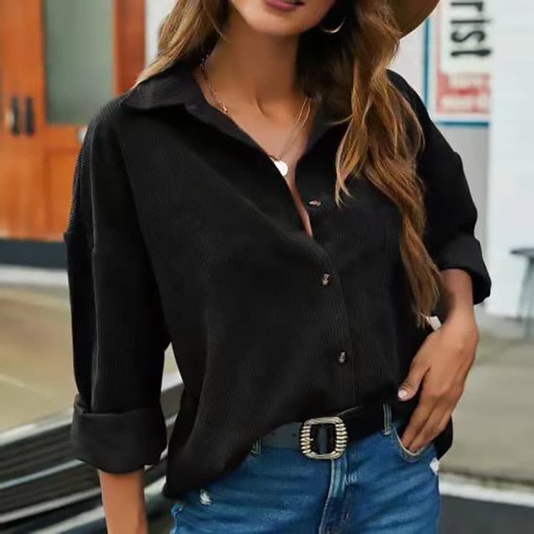 Camisa de manga larga de color sólido para mujer