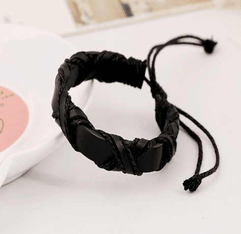 Pulsera nórdica de cuero y cordón vintage