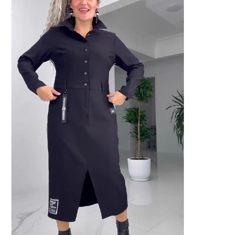 Vestido casual de manga larga de color liso