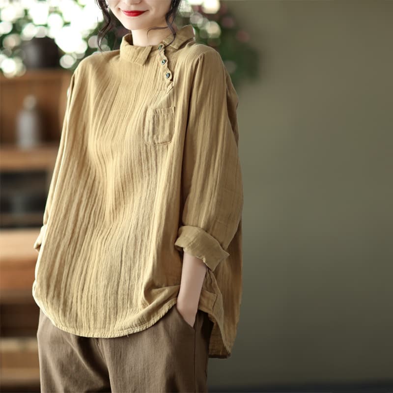 Blusa artística vintage algodón doble capa manga larga