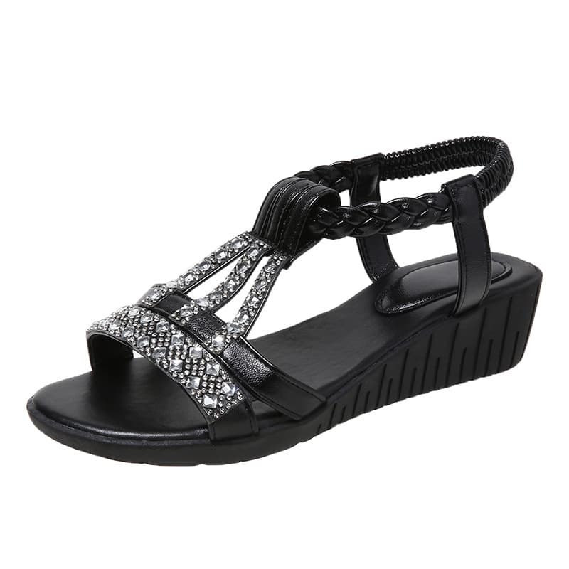Sandalias cuña con tacón y diamantes rhinestone