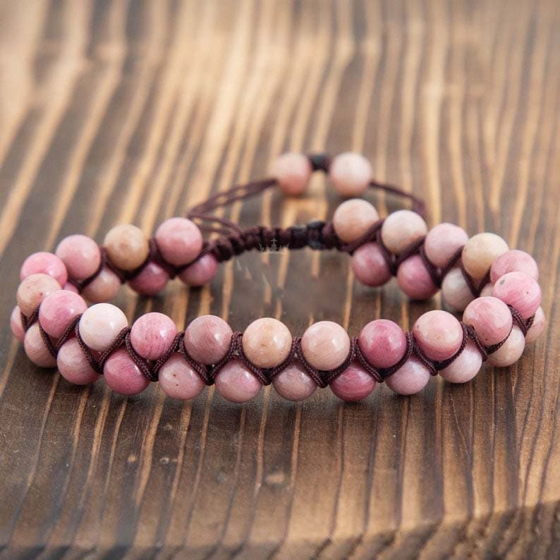 Pulsera de piedra natural con doble fila tejida