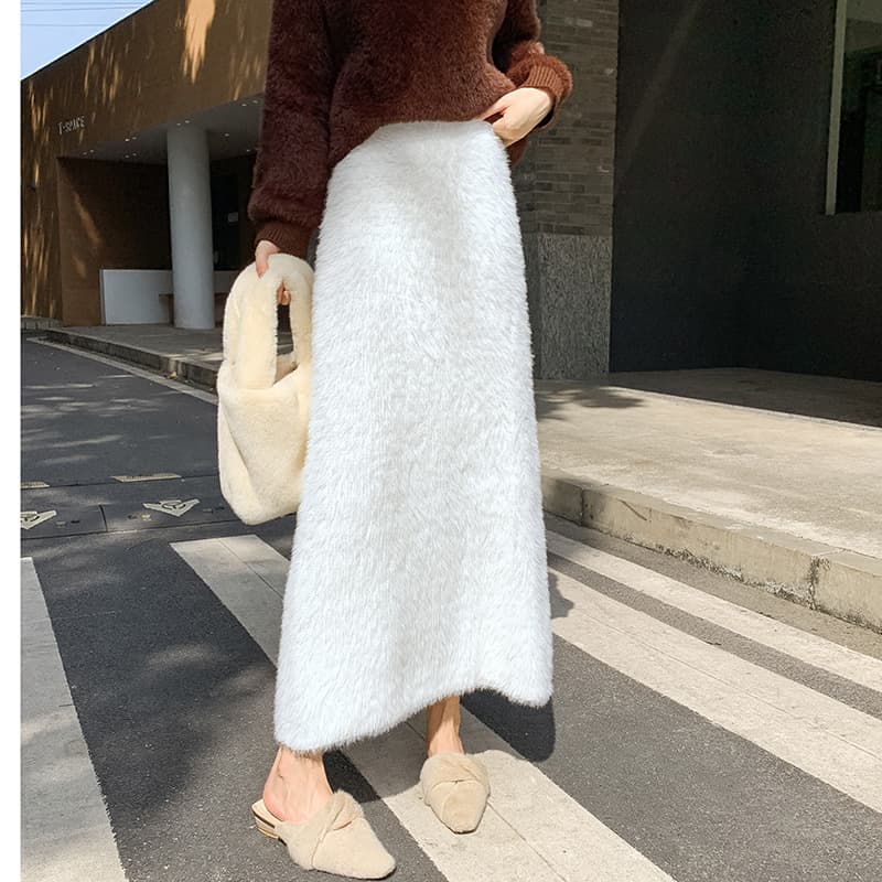 Falda de punto para mujer estilo coreano ajustada para invierno