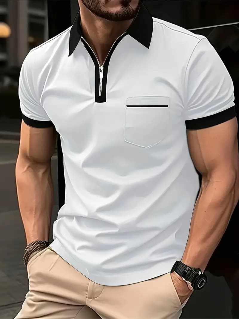 Camiseta casual hombre bolsillo pecho manga corta