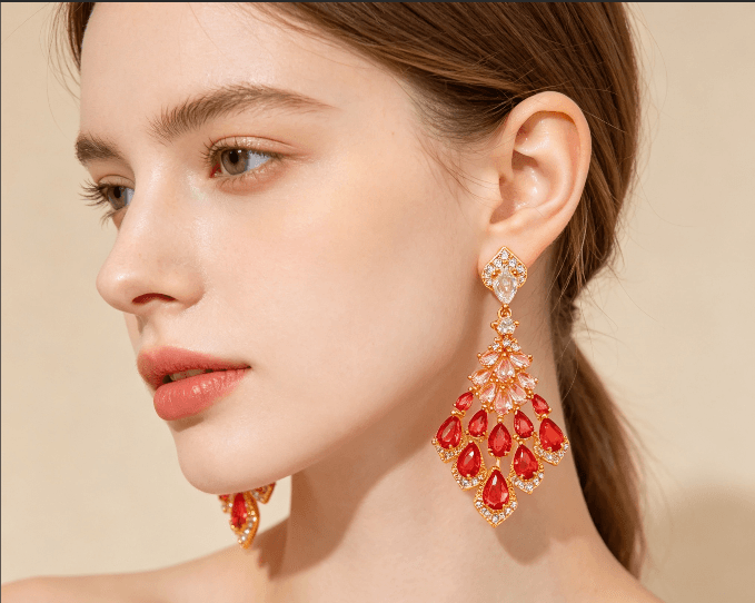 Aretes de pluma de pavo real chapados en oro