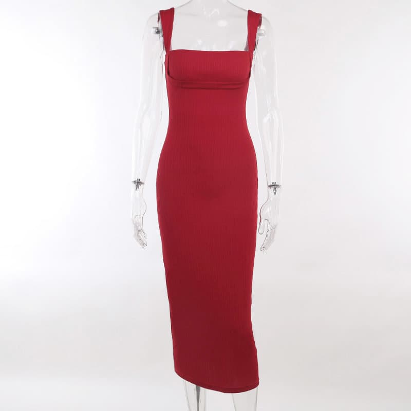Vestido tejido sin mangas cintura alta rojo navideño