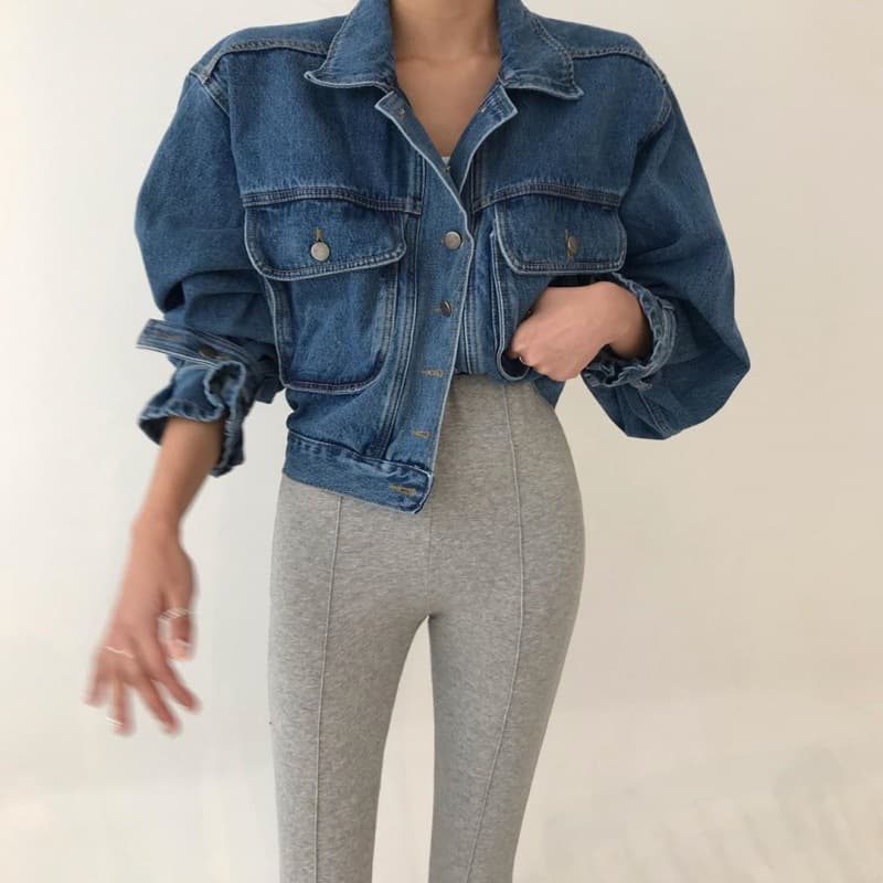 Chaqueta denim corta para mujer mangas globo