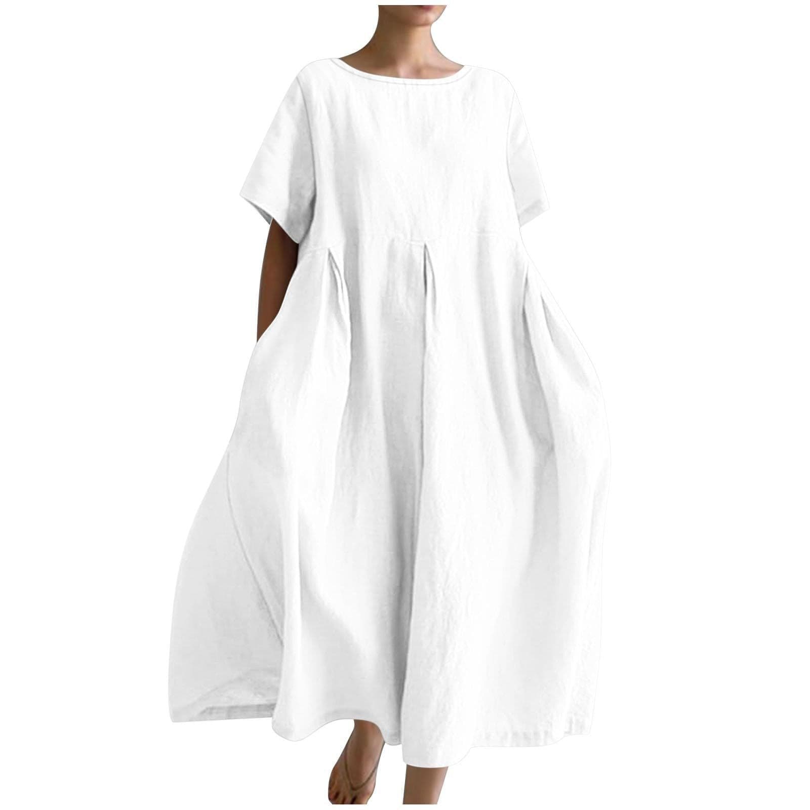 Vestido suelto A-line con cuello redondo y manga corta