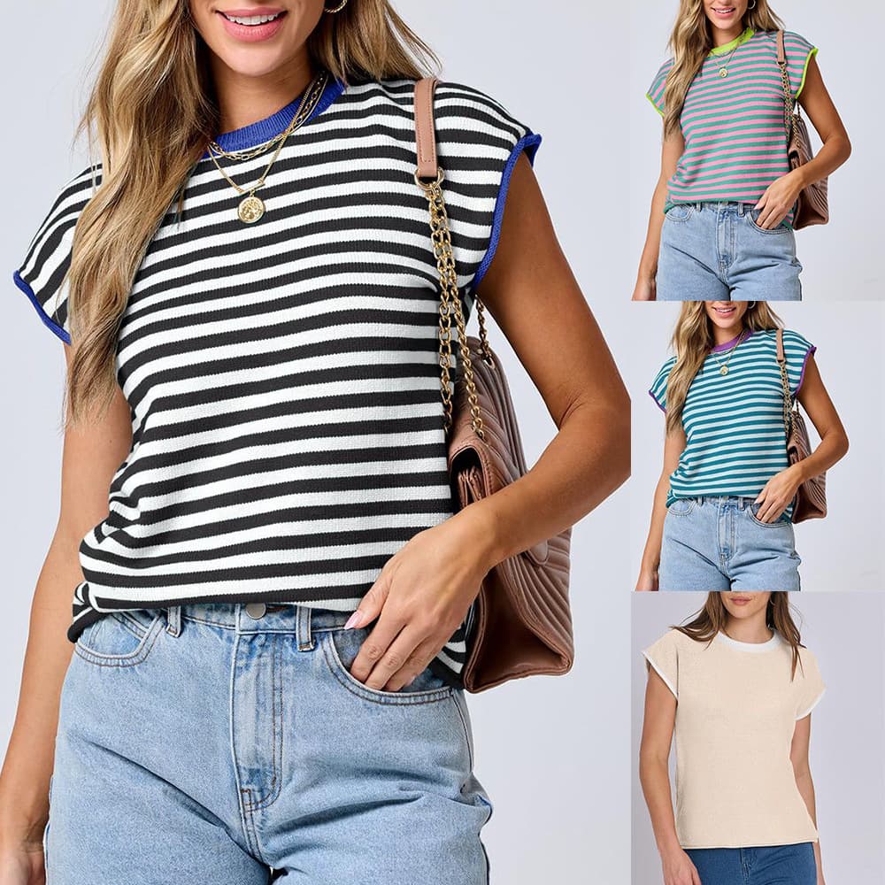 Suéter fino de rayas con contraste para mujer