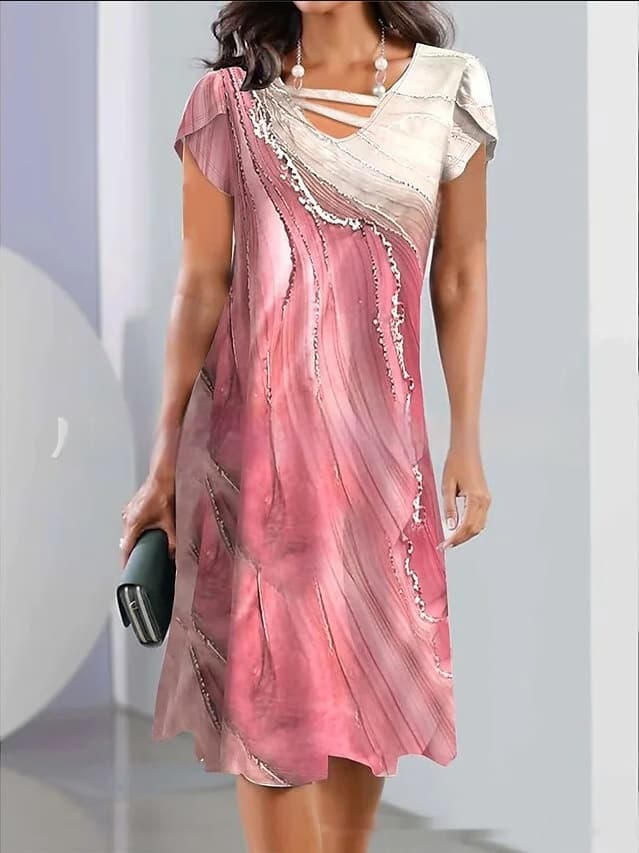 Vestido casual de verano con cuello en V y estampado