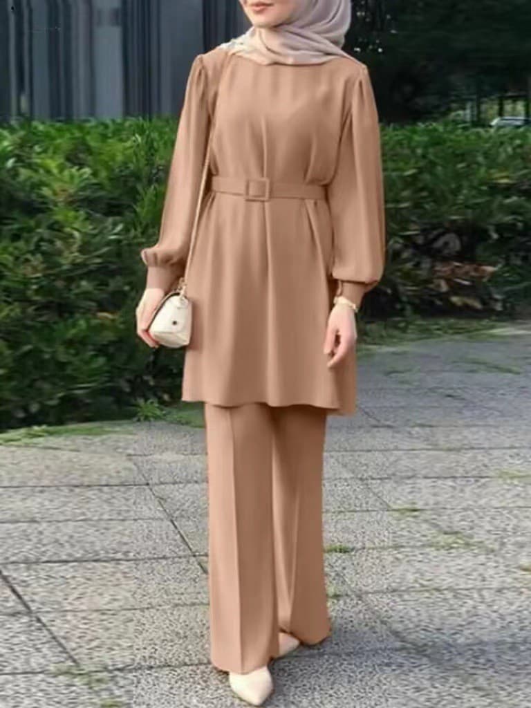 Conjunto de blusa manga larga y pantalón con cintura elástica