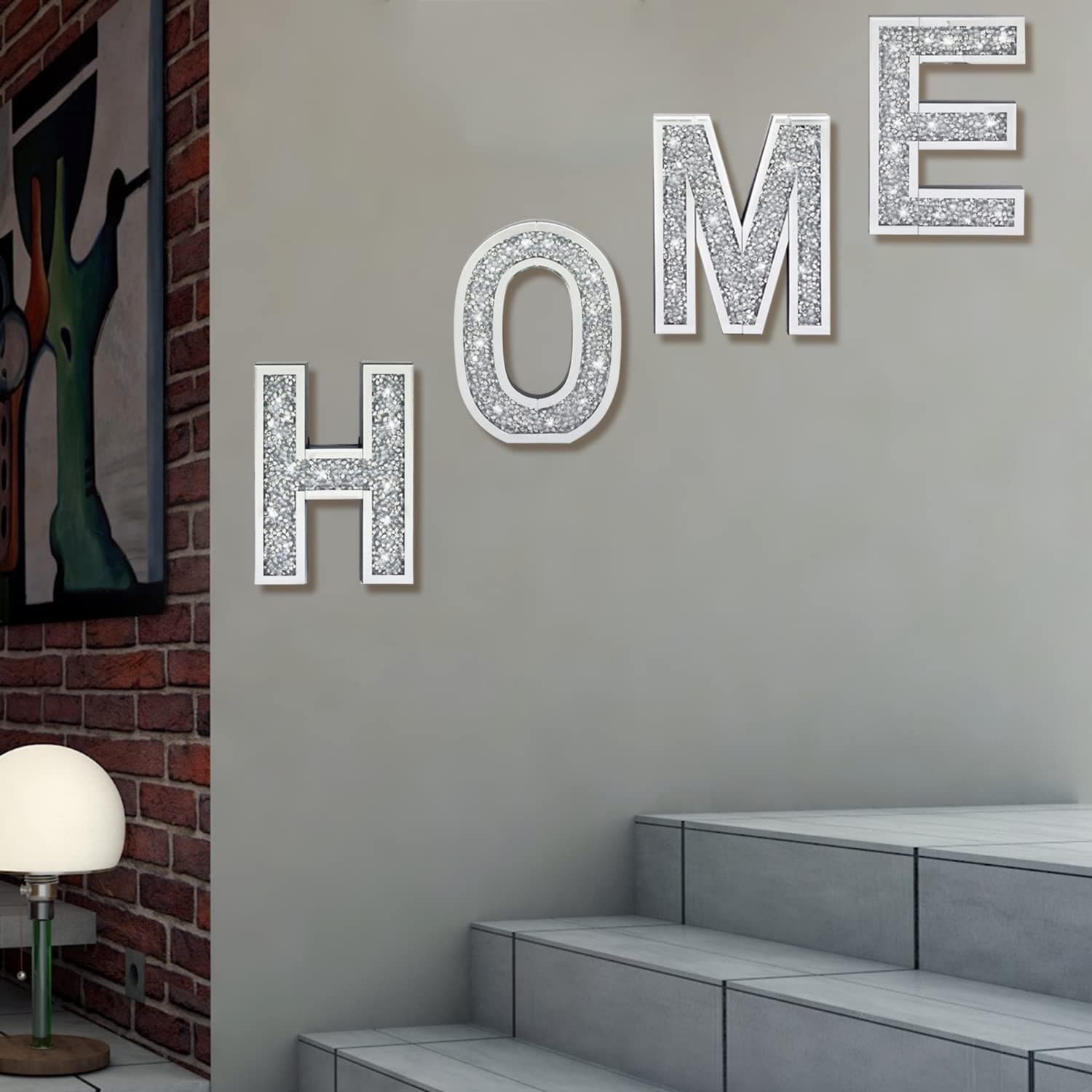 Letras de pared HOME de diamante espejo plateado brillante