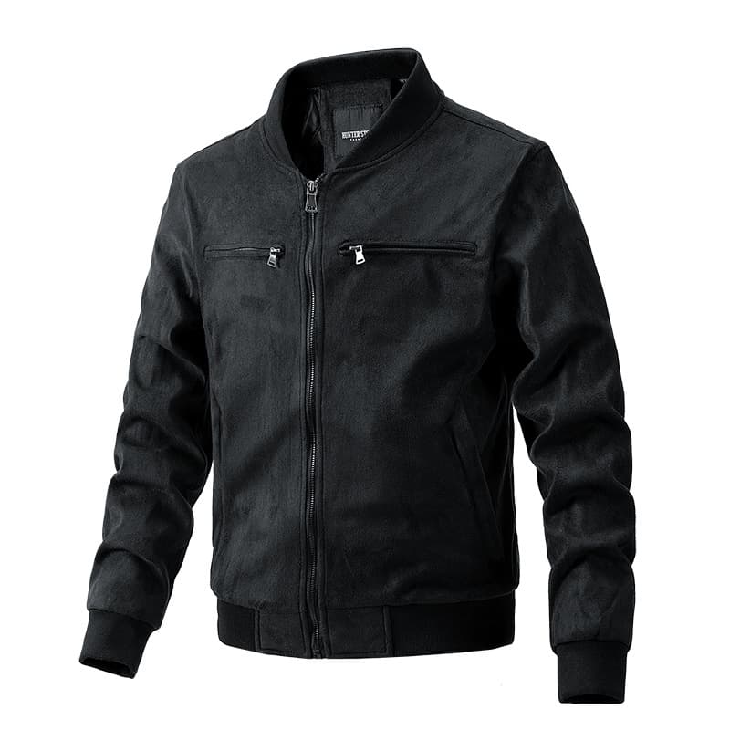 Chaqueta gamuza hombre cuello parado bolsillos cremallera