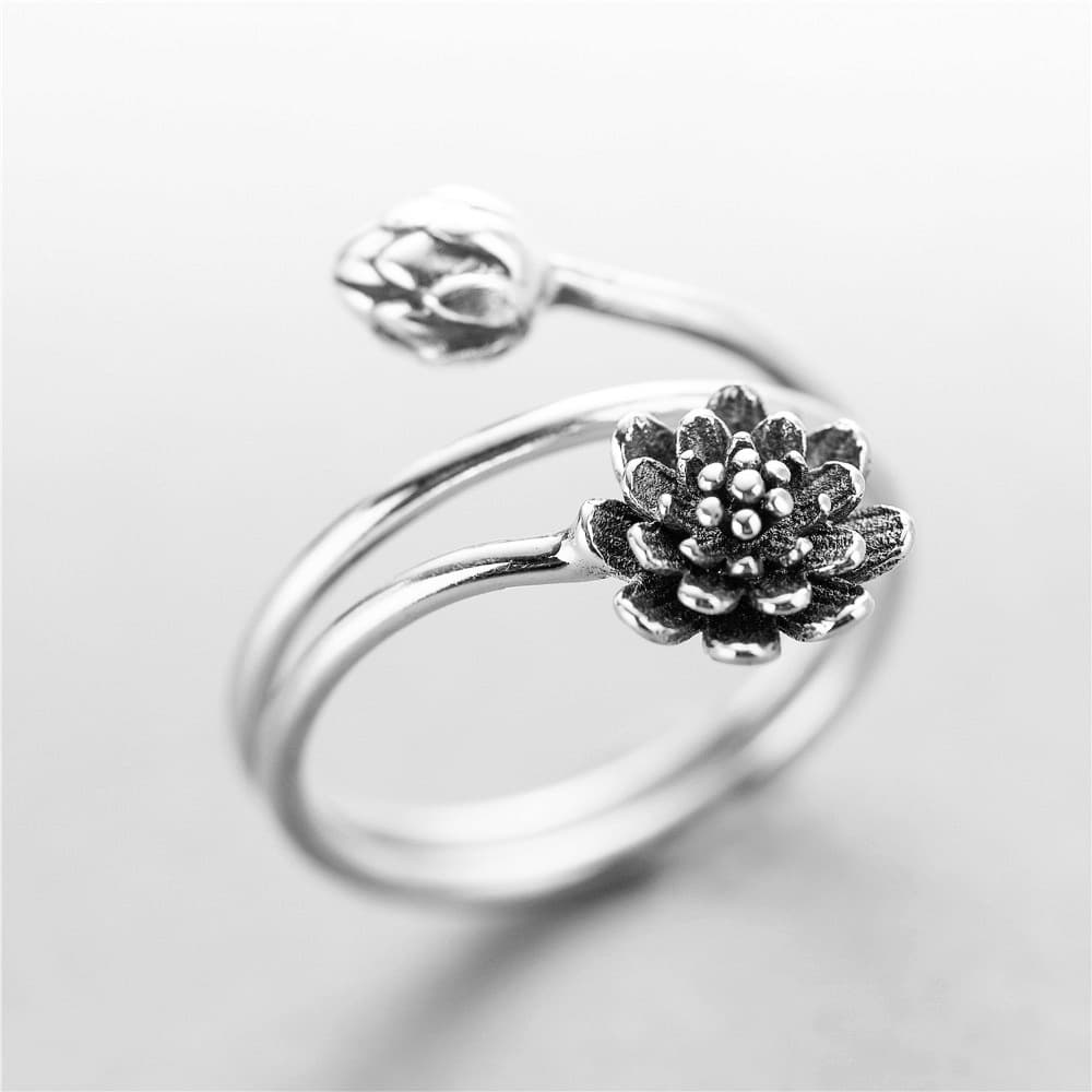 Anillo de plata esterlina 925 con diseño de loto