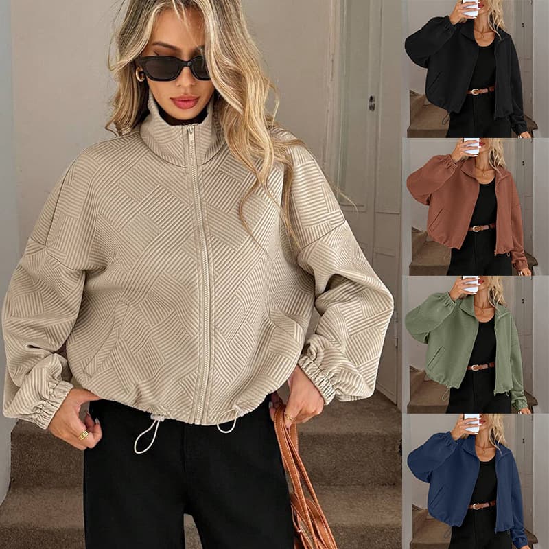 Chaqueta deportiva mujer estilo béisbol, cuello alto y bolsillos