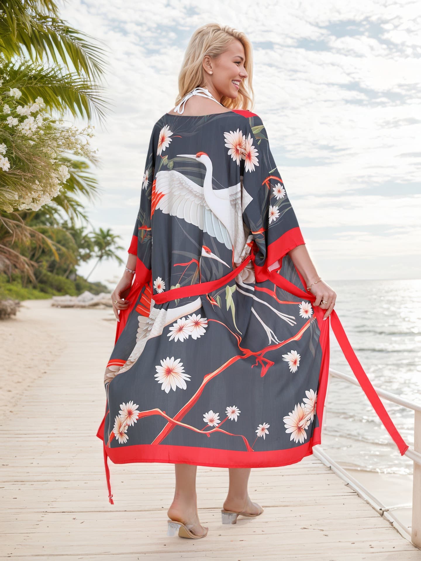 Kimono playero bohemio ligero para mujer