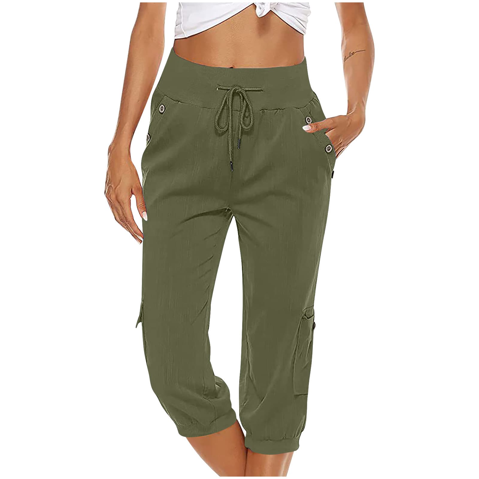 Pantalón cropped con cordón, ancho, estilo relajado