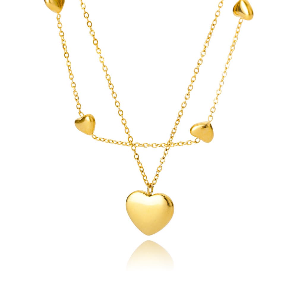 Collar multicapa corazón con luna y estrella zircón