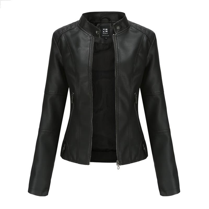 Chaqueta de cuero slim para mujer, primavera-otoño