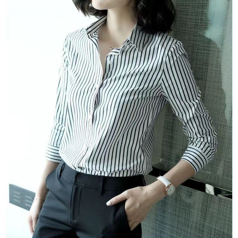 Camisa mujer rayas, manga larga, entallada y profesional