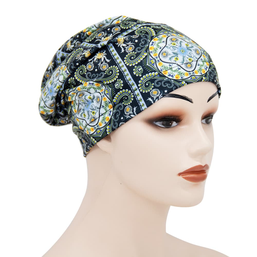 Gorro de noche de algodón estampado con forro de doble capa