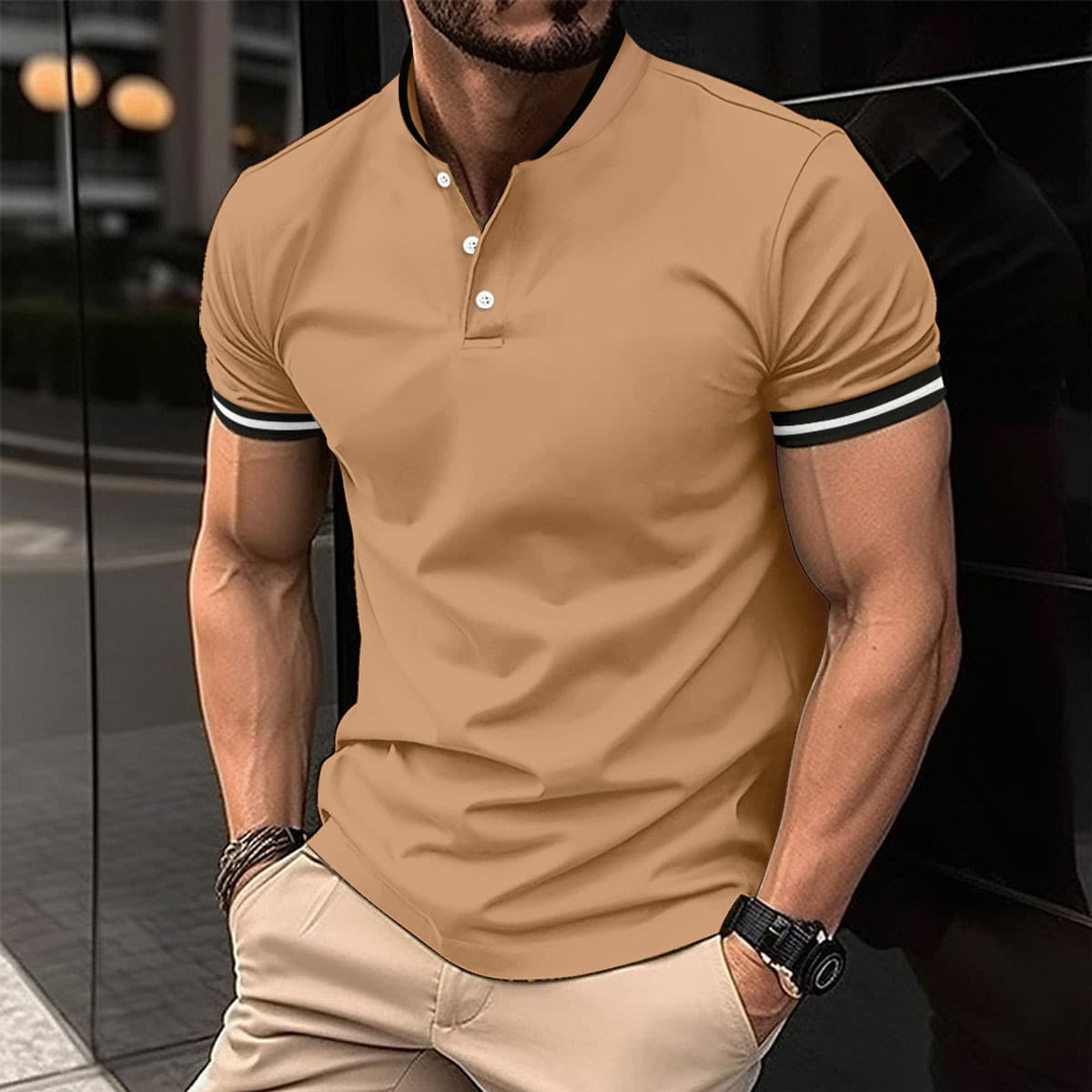 Camisa deporte hombre ajuste slim con bolsillo