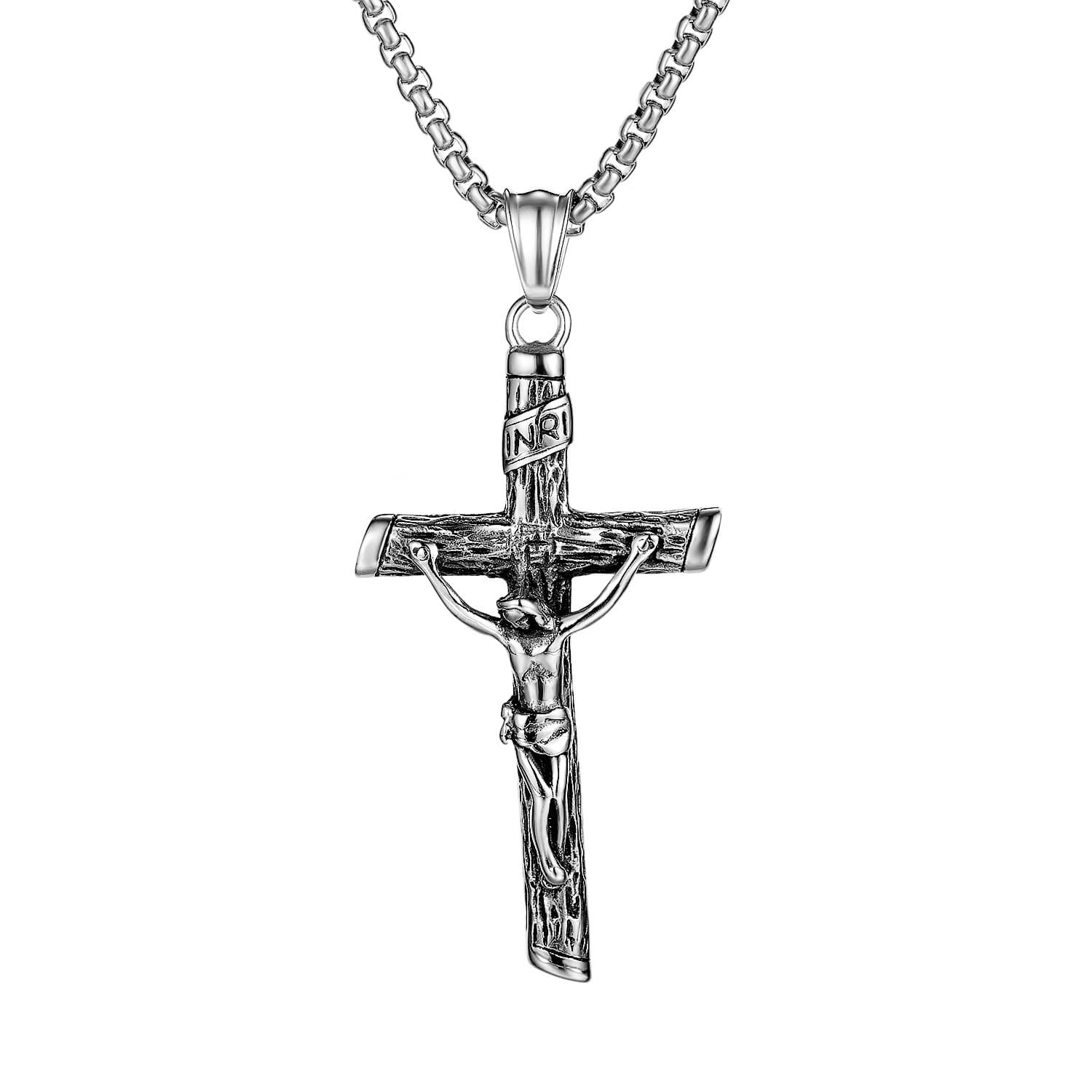 Collar colgante cruz cristiana en acero titanio para hombre