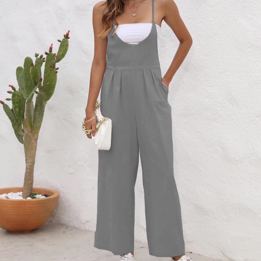 Mono casual mujer en algodón y lino con efecto lavado