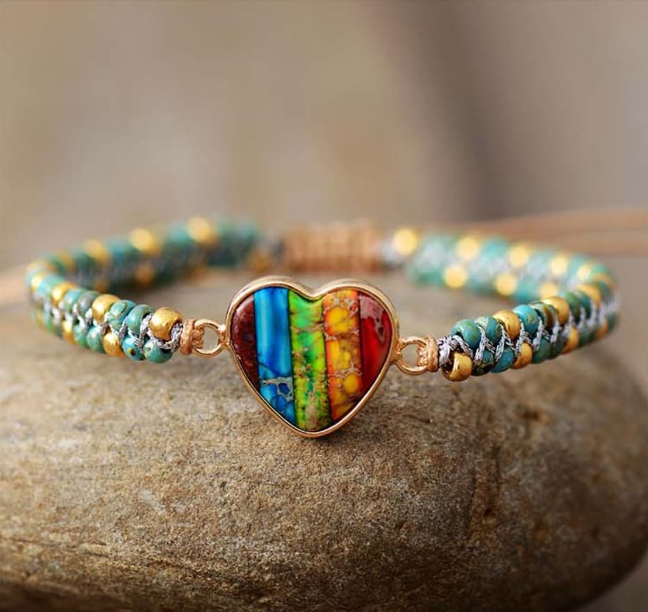 Pulsera de amistad con corazón de melocotón y piedra emperador