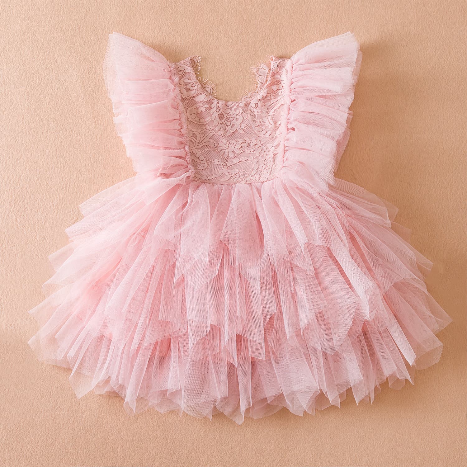 Vestido princesa de encaje y malla con bordado para niña verano