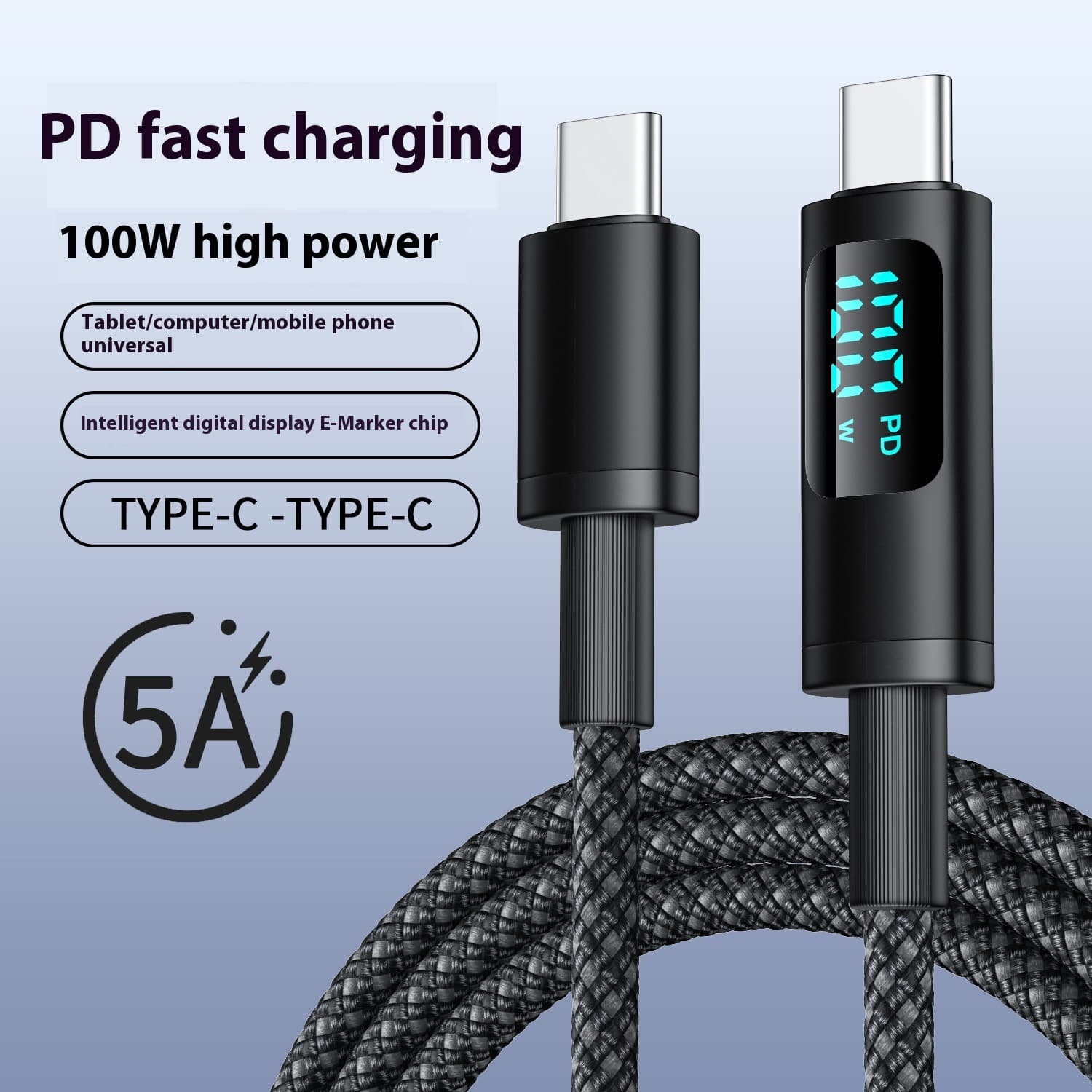 Cable USB-C de carga rápida con pantalla digital
