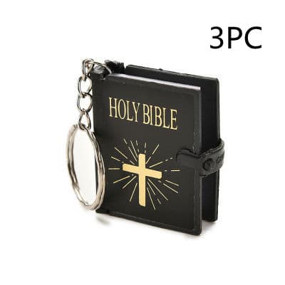Llavero con mini Biblia inglesa de papel legible