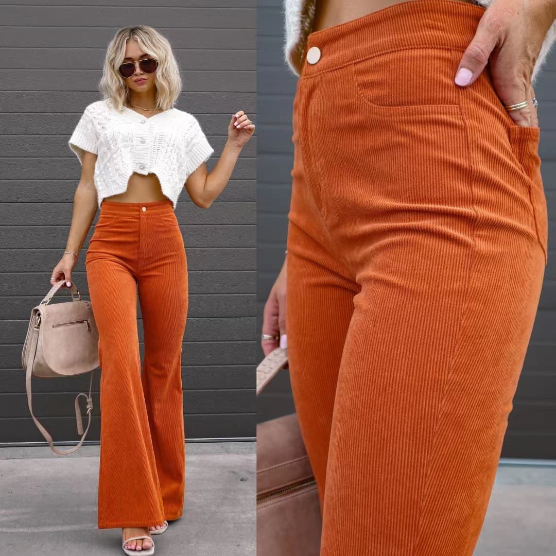 Pantalones acampanados de pana tailored en colores sólidos